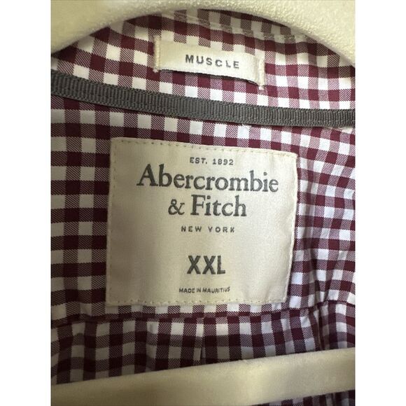 Abercrombie & Fitch Shirt Mens XXL Red White Check Button Down Muscle Preppy - Picture 3 of 5